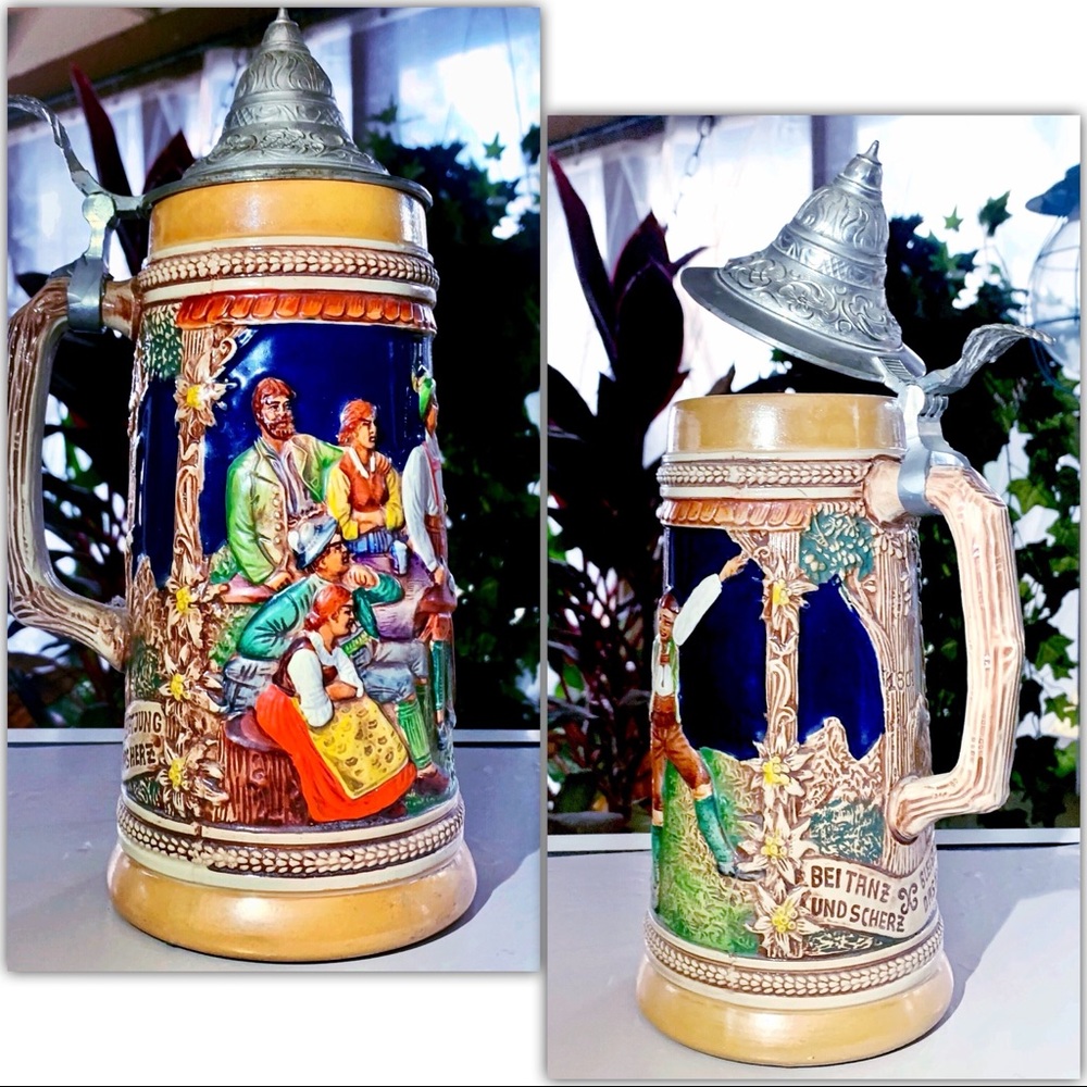 Vintage Handgemalt Gerz German Beer Stein 11.25” T